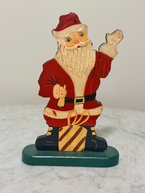 Vintage Midwestern Home Products Wooden Santa Standee Christmas Décor 7.5”